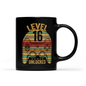 Level 16 Unlocked Birthday 16 Year Old Boy Gifts - Black Mug