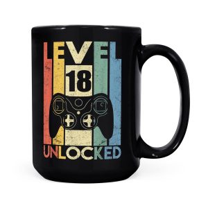 Alternative view of Level 18 Unlocked 18th Video Gamer Birthday Gifts - Black Mug