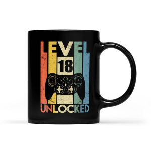 Level 18 Unlocked 18th Video Gamer Birthday Gifts - Black Mug