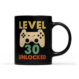 Level 30 Unlocked Funny Mens 30th Birthday - Black Mug