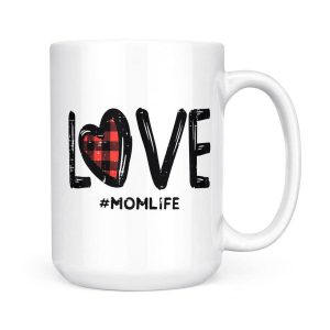 Alternative view of Love Red Heart Plaid MomLife Valentine's Day Mama Gift - White Mug