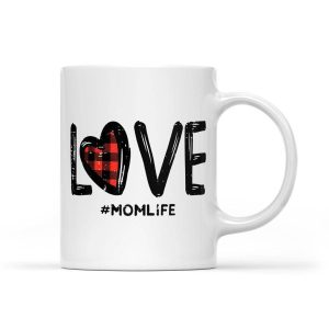 Love Red Heart Plaid MomLife Valentine's Day Mama Gift - White Mug