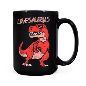 Alternative view of Lovesaurus Trex Dinosaur Heart Cute Valentine's Day Gift - Black Mug