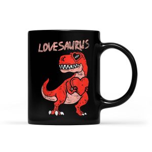 Lovesaurus Trex Dinosaur Heart Cute Valentine's Day Gift - Black Mug