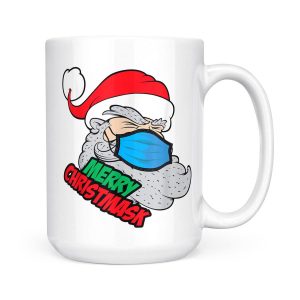 Alternative view of Mask Wearing Quarantine Santa Funny Christmas - White Mug