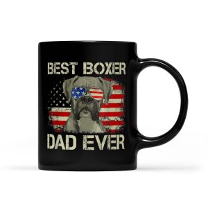 Mens Best Boxer Dad Ever Dog Lover American Flag Gift - Black Mug