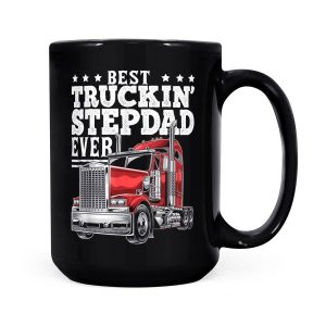 Alternative view of Mens Best Truckin Stepdad Ever Big Rig Trucker Father's Day Gift - Black Mug