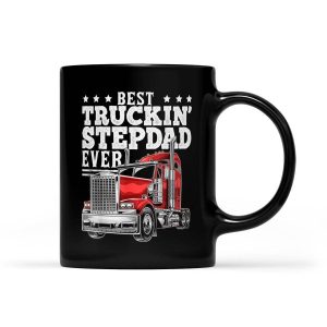 Mens Best Truckin Stepdad Ever Big Rig Trucker Father's Day Gift - Black Mug