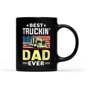 Mens Best Trucking Dad Ever Truck Driver Gifts USA Flag - Black Mug