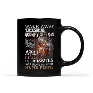 Mens Walk Away Im A Grumpy Dld Man I Was Born In April - Black Mug