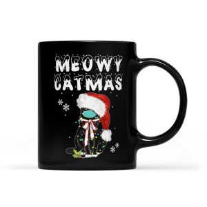 Meowy Catmas Black Cat Santa Mask Christmas Gift - Black Mug