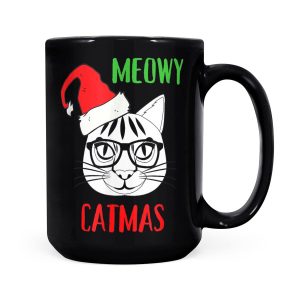 Alternative view of Meowy Catmas Cat Christmas Xmas Kids Girls Boys Gifts Tree - Black Mug