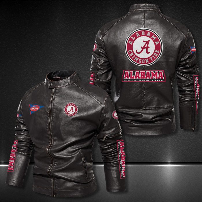 Alabama Crimson Tide Motor Collar Leather Jacket For Biker Racer