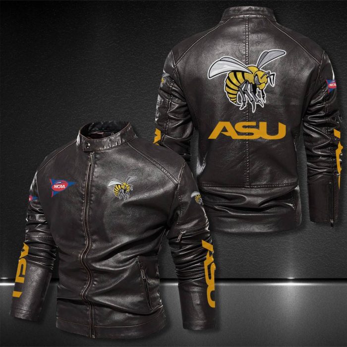 Alabama State Hornets Motor Collar Leather Jacket For Biker Racer