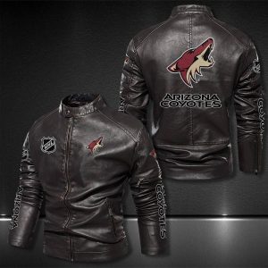 Arizona Coyotes Motor Collar Leather Jacket For Biker Racer