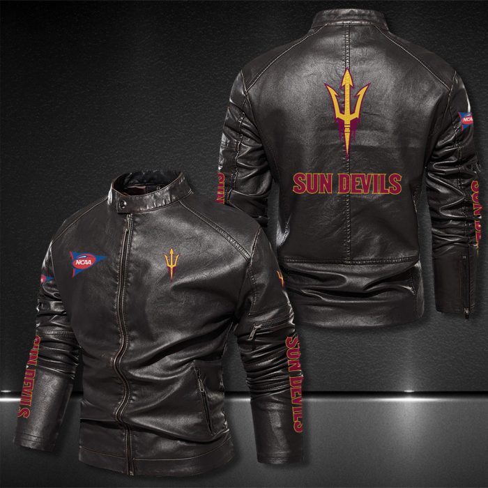 Arizona State Sun Devils Motor Collar Leather Jacket For Biker Racer