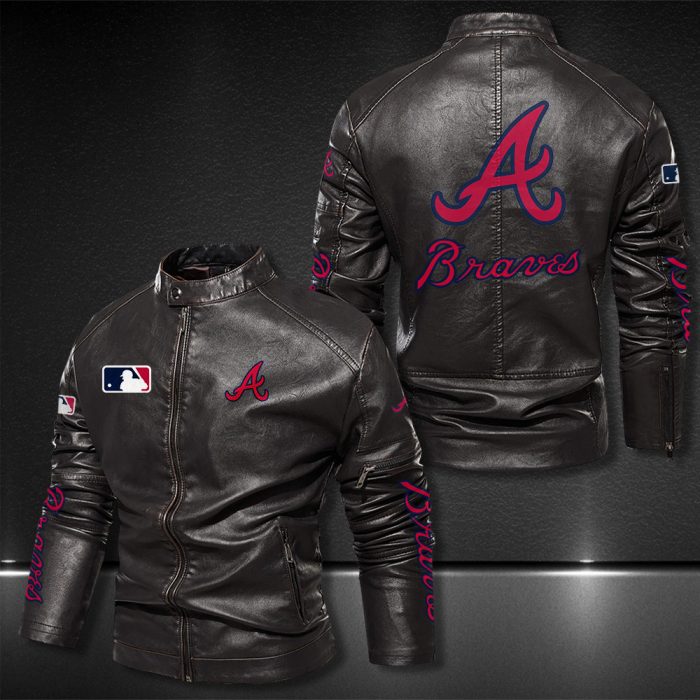 Atlanta Braves Motor Collar Leather Jacket For Biker Racer