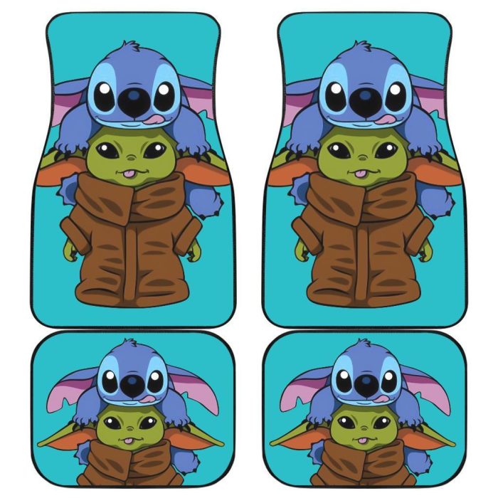 Baby Yoda And Stitch Car Floor Mats Disney Movies Fan Gift SWCFM12