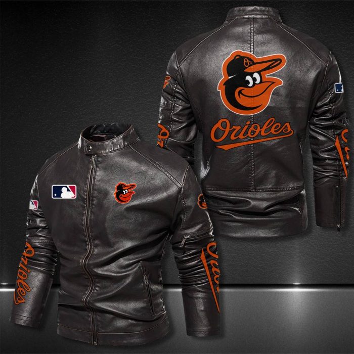 Baltimore Orioles Motor Collar Leather Jacket For Biker Racer