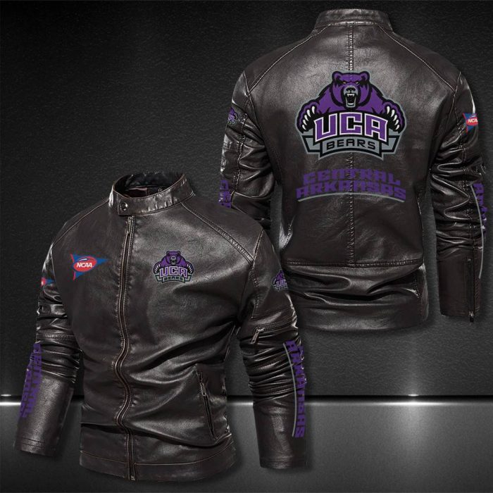 Central Arkansas Bears Motor Collar Leather Jacket For Biker Racer