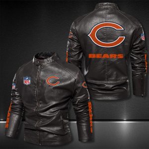 Chicago Bears Motor Collar Leather Jacket For Biker Racer