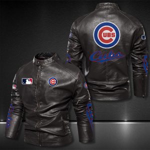 Chicago Cubs Sox Motor Collar Leather Jacket For Biker Racer