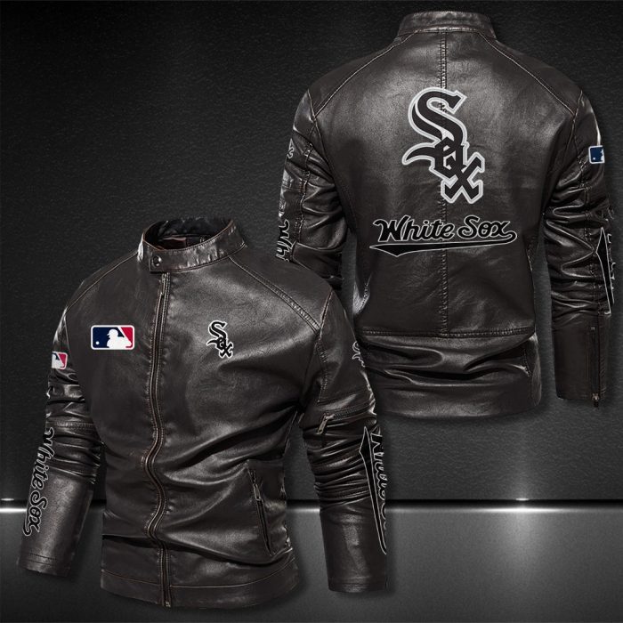 Chicago White Sox Motor Collar Leather Jacket For Biker Racer