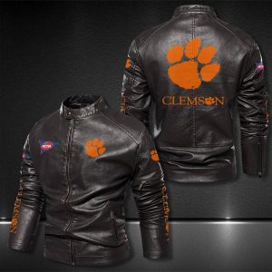 Clemson Tigers Motor Collar Leather Jacket For Biker Racer