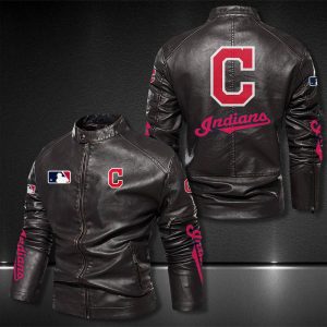 Cleveland Indians Motor Collar Leather Jacket For Biker Racer