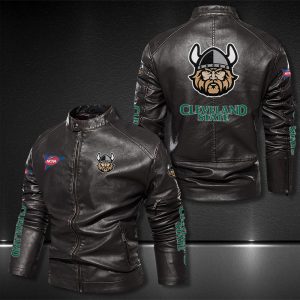 Cleveland State Vikings Motor Collar Leather Jacket For Biker Racer
