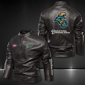 Coastal Carolina Chanticleers Motor Collar Leather Jacket For Biker Racer