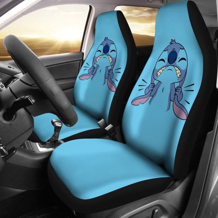 Cute Angry Stitch DN Cartoon Blue Car Seat Covers - Car Accessories