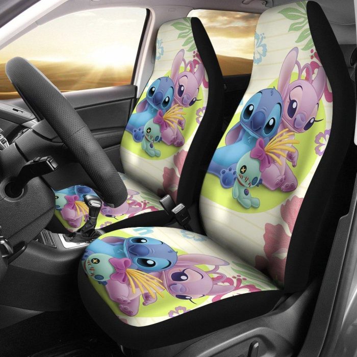 Cute Stitch Love Car Seat Covers - Car Accessories DN Cartoon Fan Gift