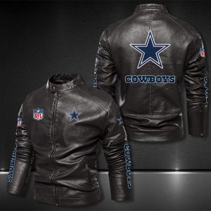 Dallas Cowboys Motor Collar Leather Jacket For Biker Racer