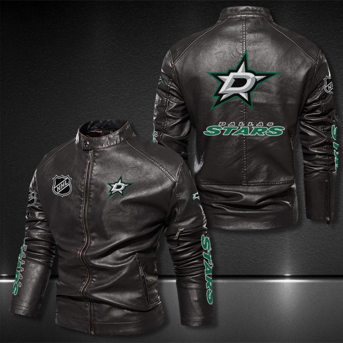 Dallas Stars Motor Collar Leather Jacket For Biker Racer