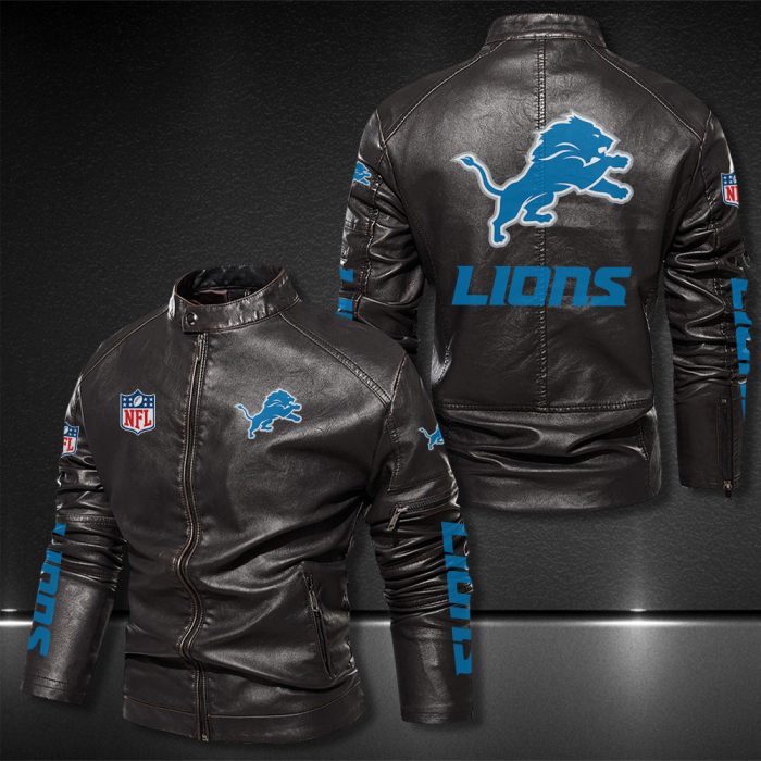 Detroit Lions Motor Collar Leather Jacket For Biker Racer