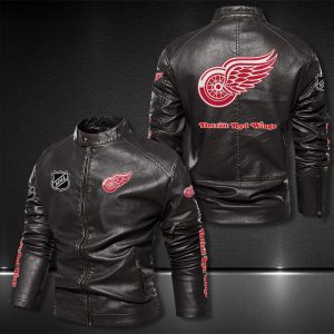 Detroit Red Wings Motor Collar Leather Jacket For Biker Racer