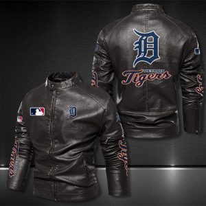 Detroit Tigers Motor Collar Leather Jacket For Biker Racer