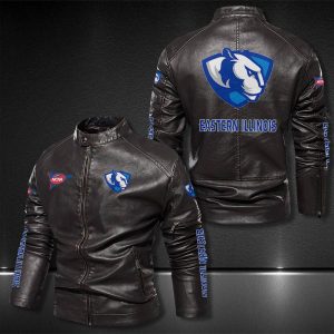 Eastern Illinois Panthers Motor Collar Leather Jacket For Biker Racer