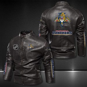 Florida Panthers Motor Collar Leather Jacket For Biker Racer