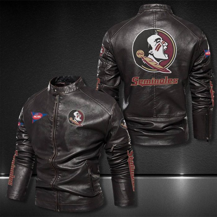 Florida State Seminoles Motor Collar Leather Jacket For Biker Racer