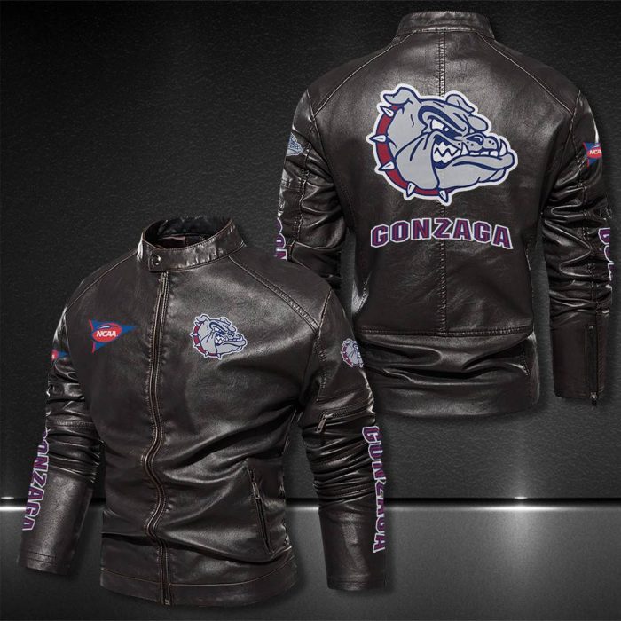 Gonzaga Bulldogs Motor Collar Leather Jacket For Biker Racer