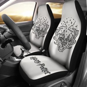 Harry Potter Car Seat Covers - Car Accessories - Hogwarts Grey Logo Art Harry Potter Car Seat Covers - Car Accessories
