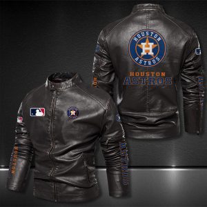 Houston Astros Motor Collar Leather Jacket For Biker Racer
