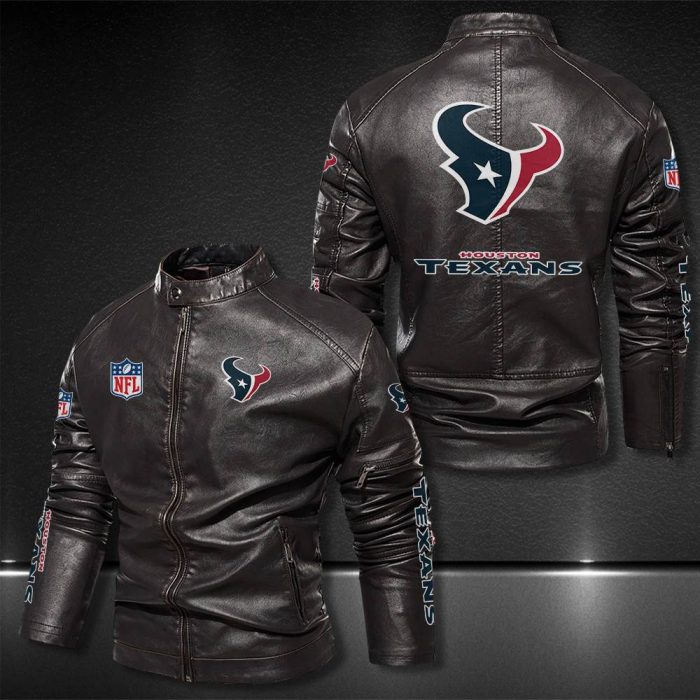 Houston Texans Motor Collar Leather Jacket For Biker Racer