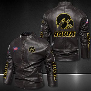 Iowa Hawkeyes Motor Collar Leather Jacket For Biker Racer