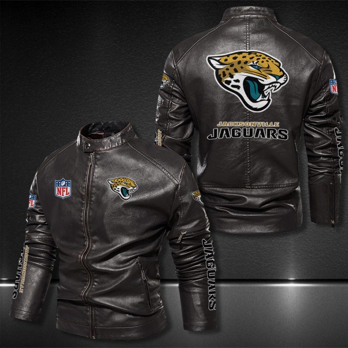 Jacksonville Jaguars Motor Collar Leather Jacket For Biker Racer