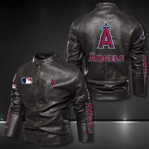 Los Angeles Angels Motor Collar Leather Jacket For Biker Racer
