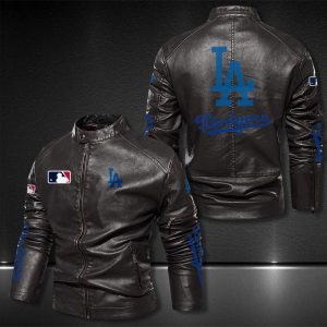 Los Angeles Dodgers Motor Collar Leather Jacket For Biker Racer
