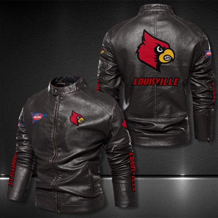 Louisville Cardinals Motor Collar Leather Jacket For Biker Racer